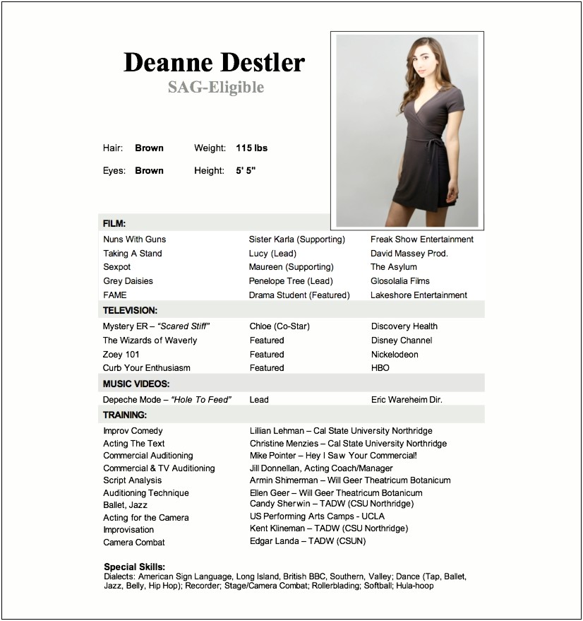 Example Resume In Tv Television
