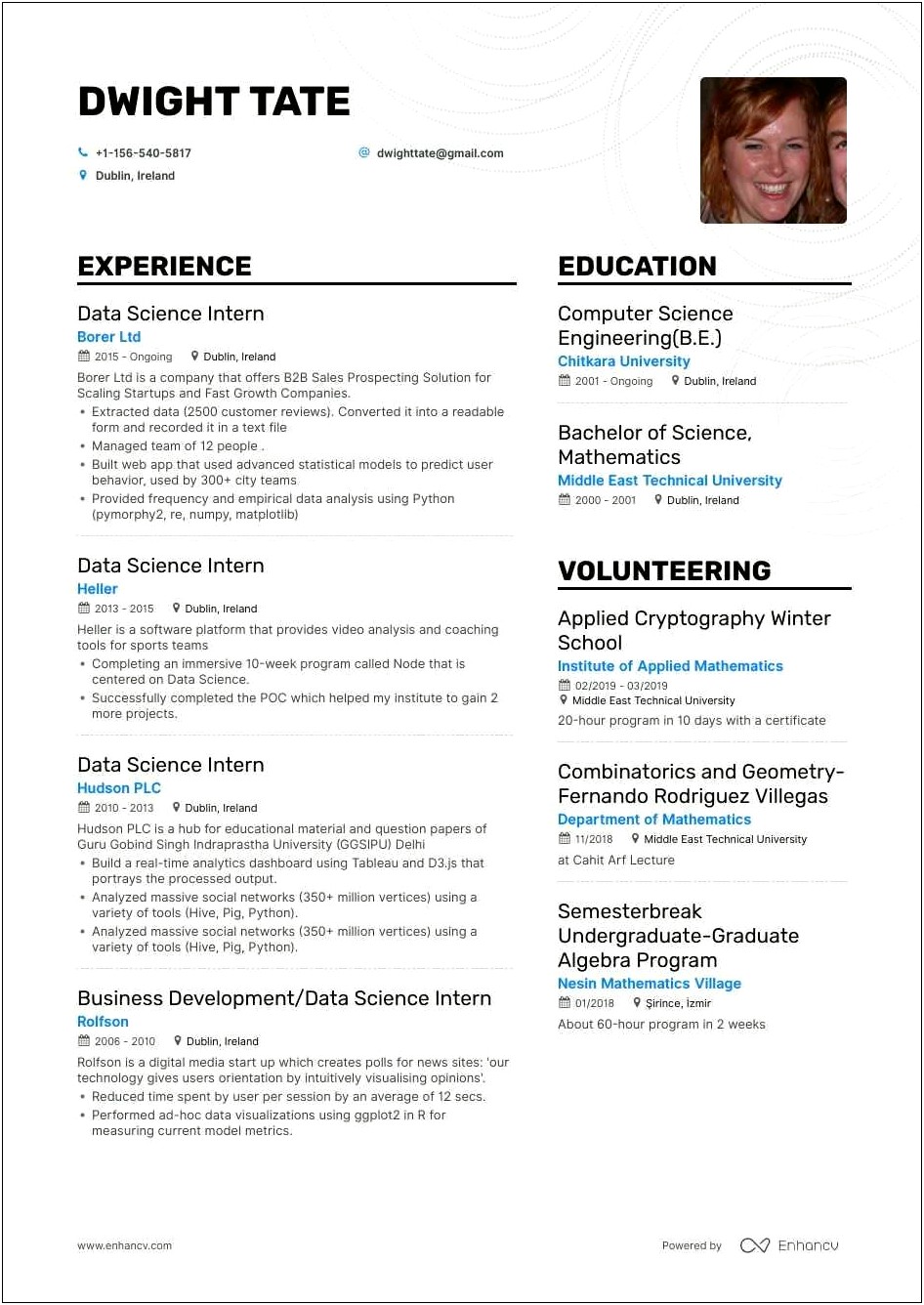 Example Resume Internship Computer Science