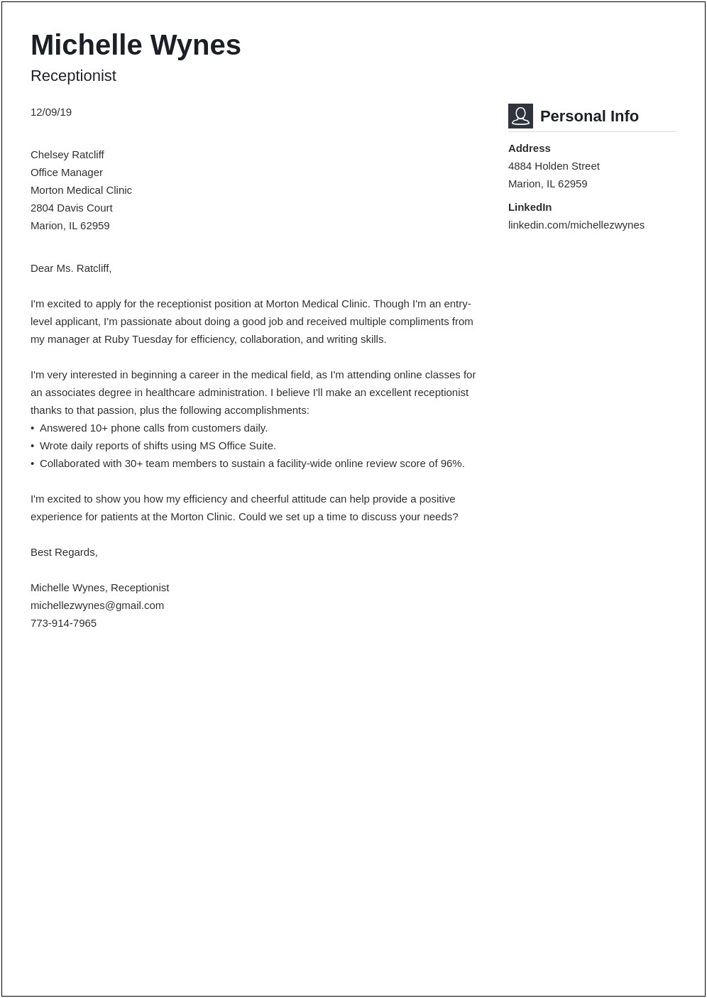 Example Resume Letter For Department