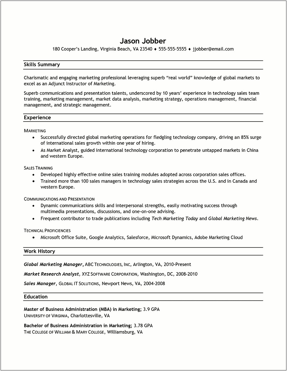 Example Resume Objective For Changing Careers