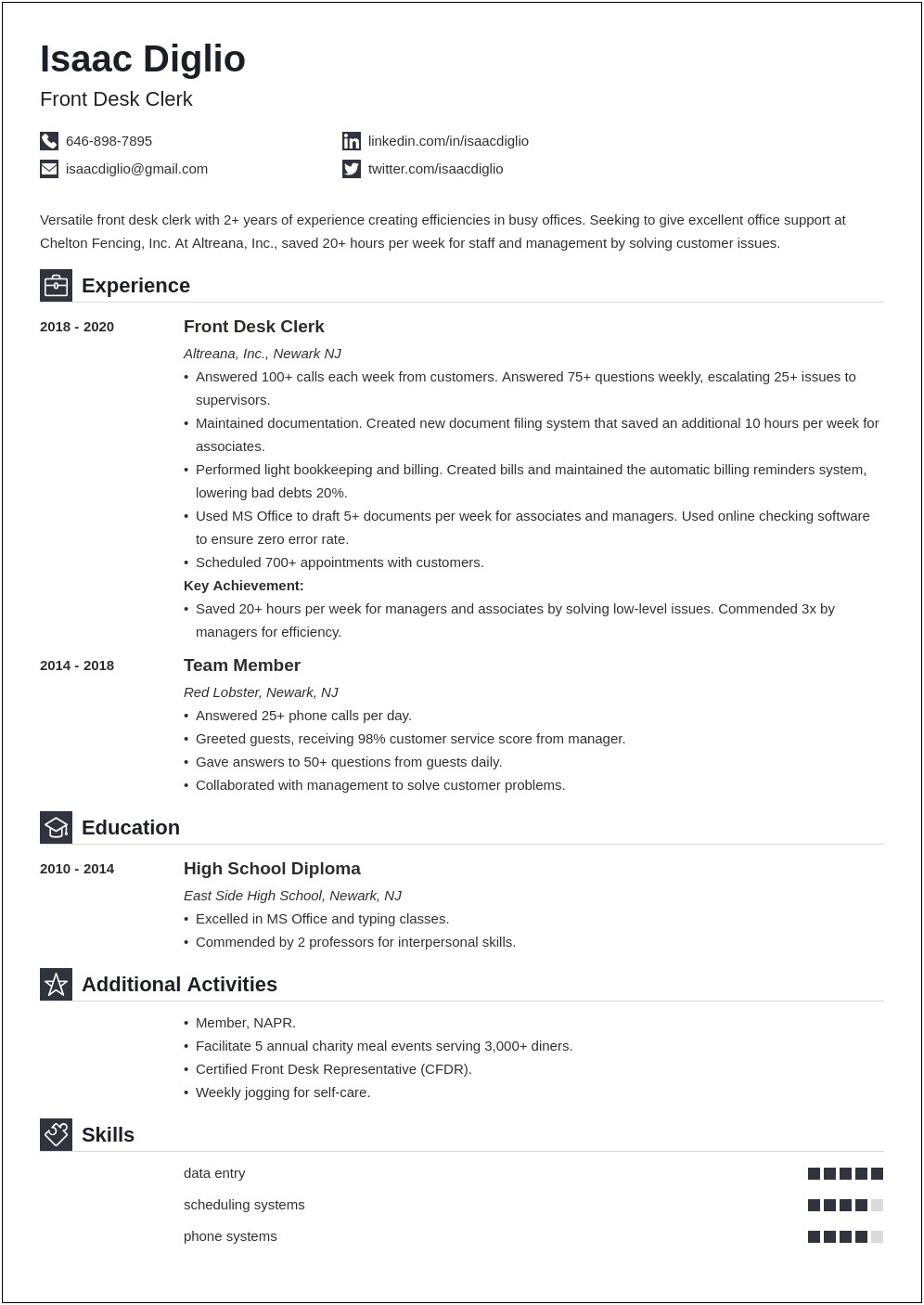 Example Resume Objectives For Receptionist