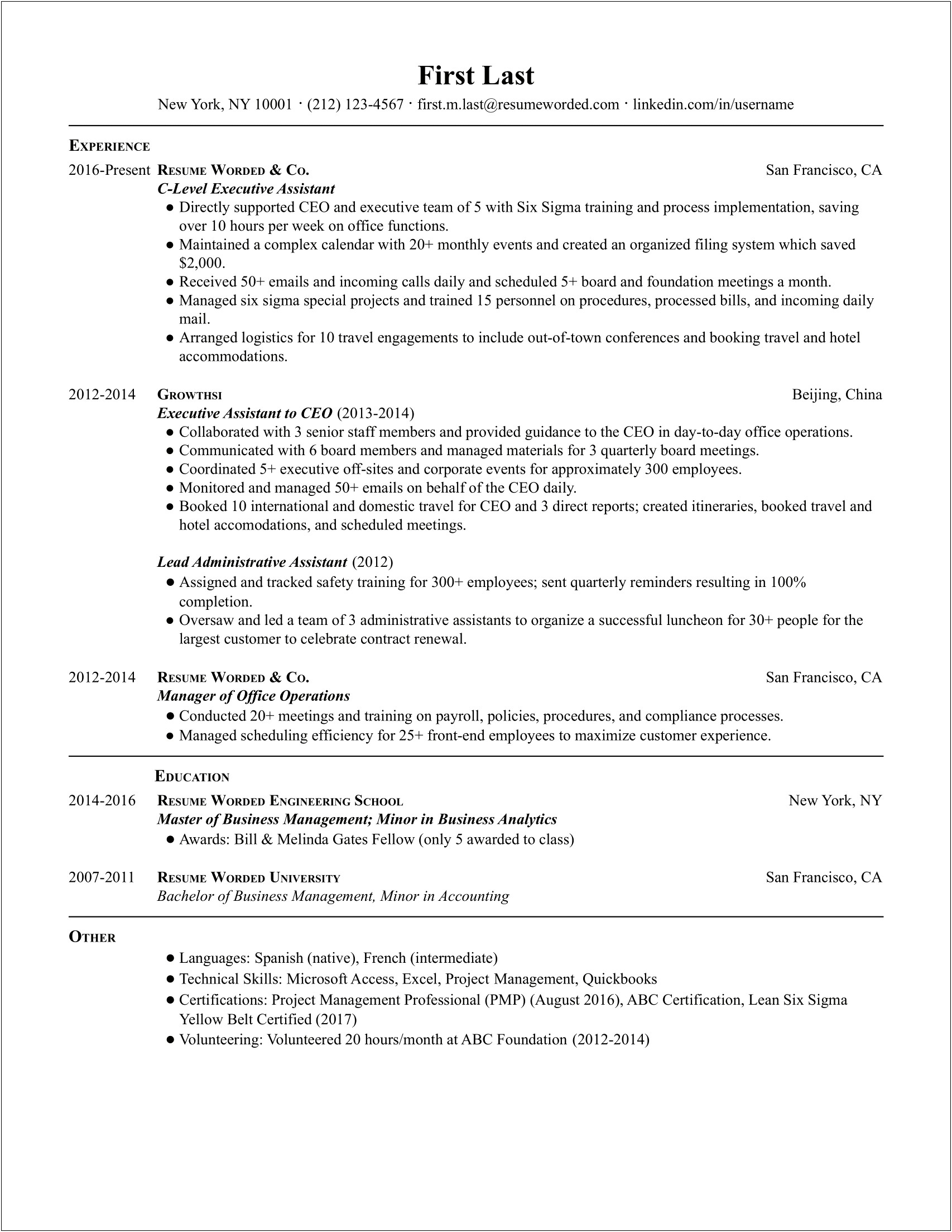 Example Resume Of Administrative Assistant To Ceo