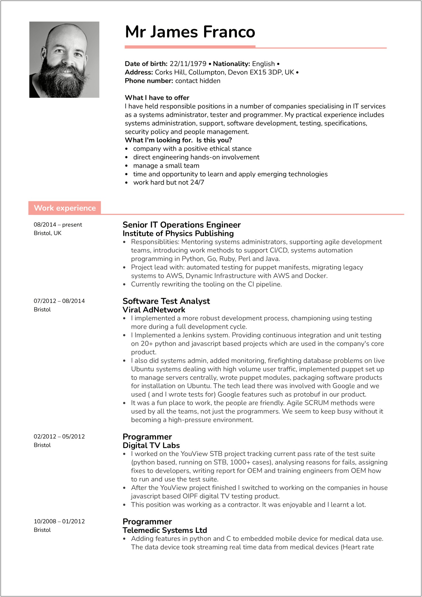 Example Resume Of Principal Engineer