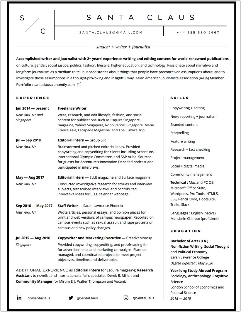 Example Resume Political News Writer