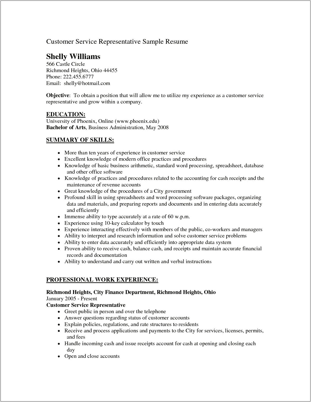 Example Resume Profiles For Customer Service