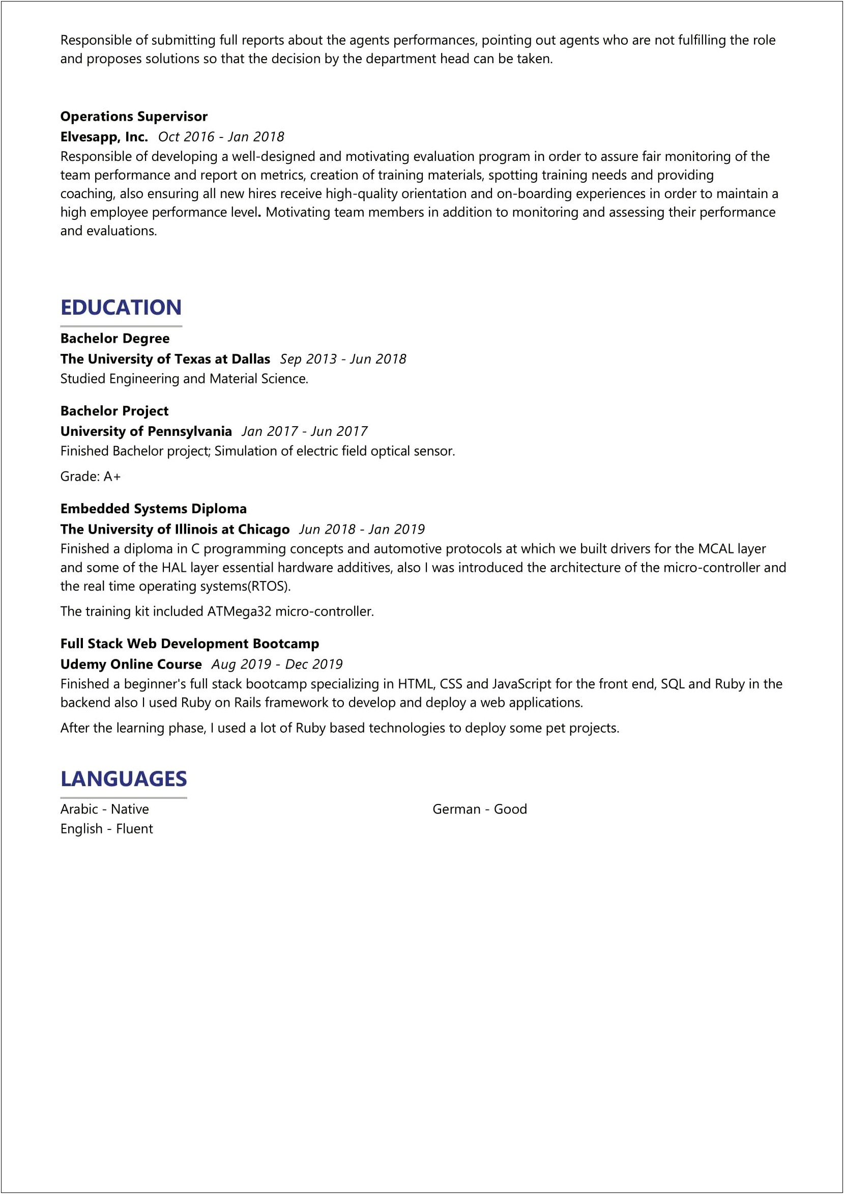 Example Resume Projects Software Engineer