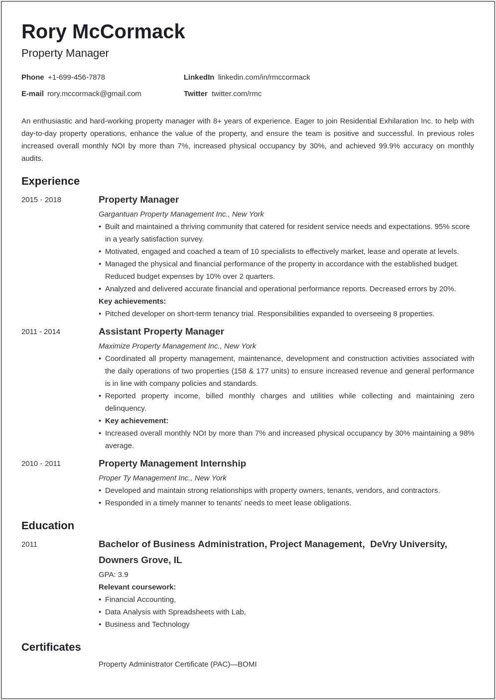Example Resume Property Manager And Leasing Agent