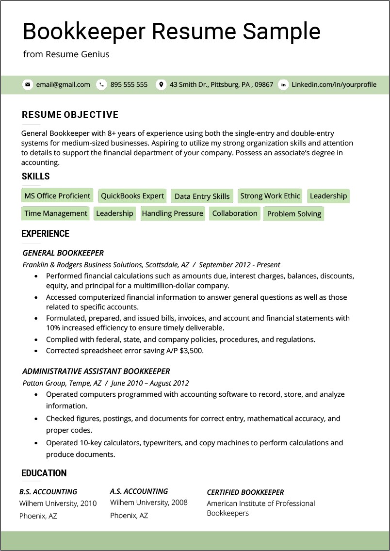 Example Resume Qualifications For Quickbooks