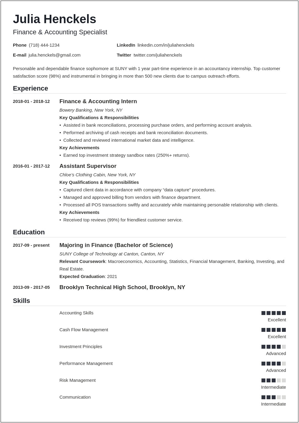 Example Resume Right Out Of College