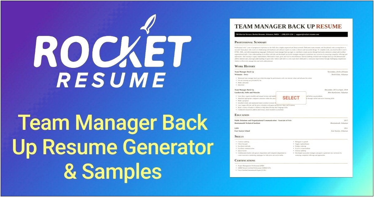 Example Resume Team Member To Manager