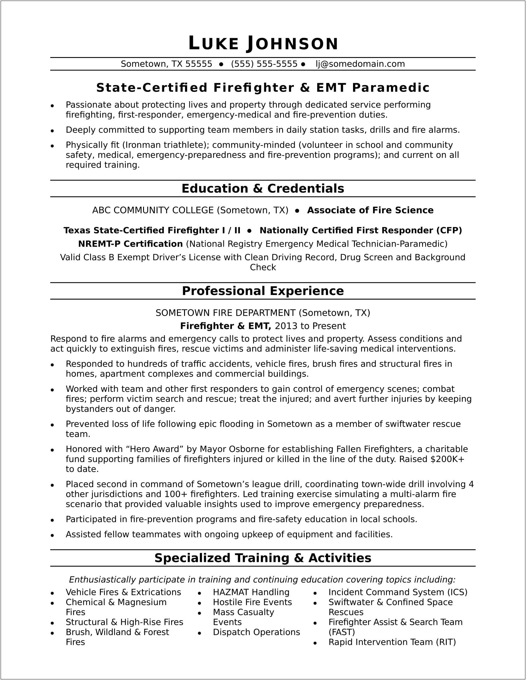 Example Resume With First Aid Certifications
