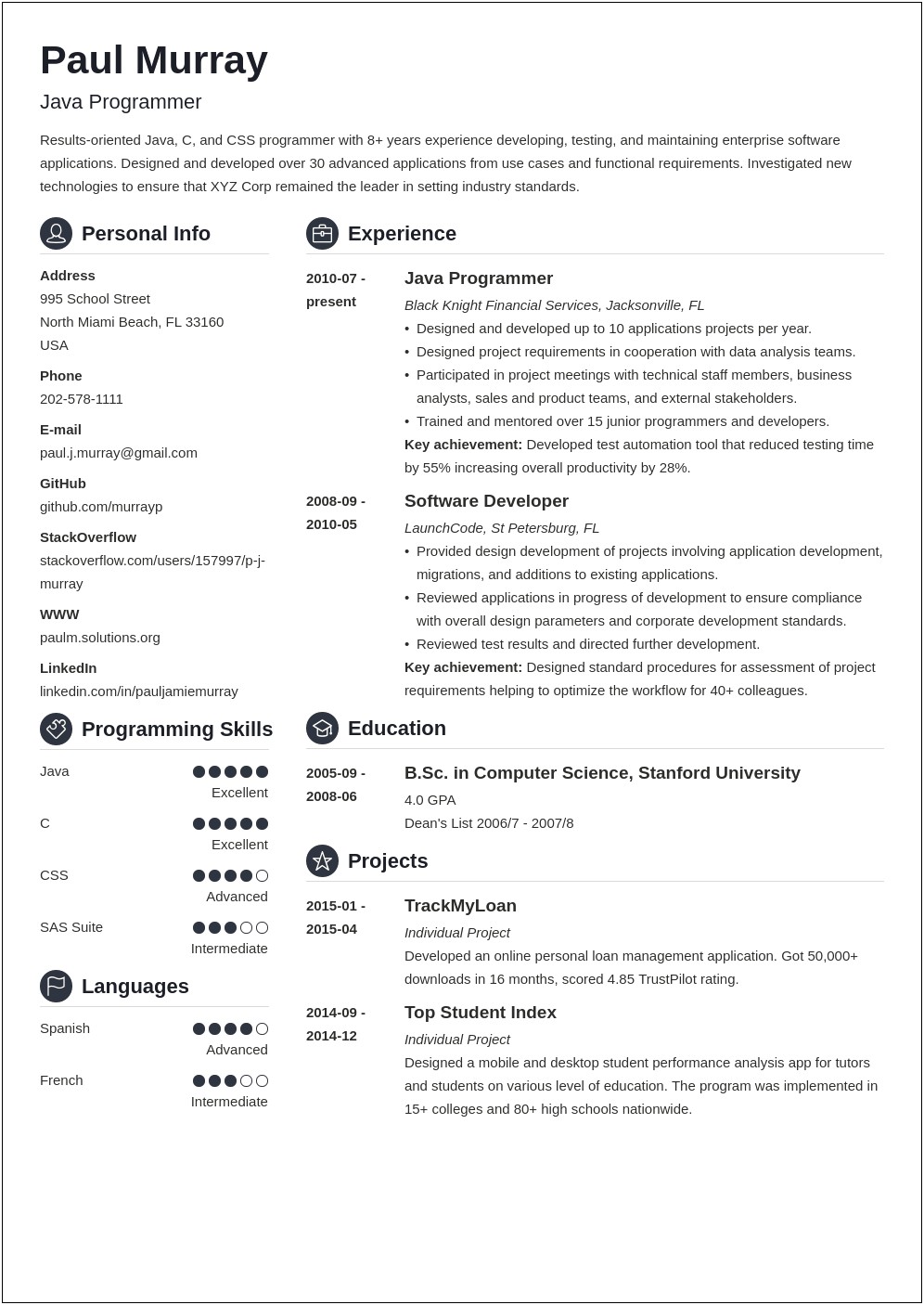 Example Resume With Programming Experience