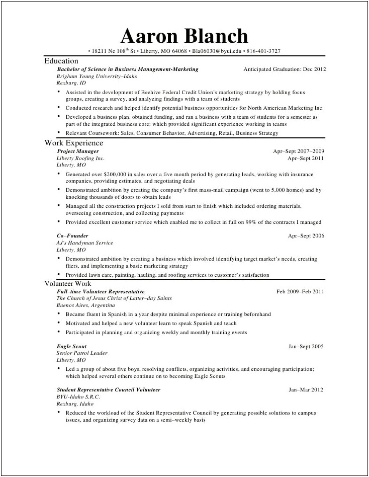 Example Resume With Relevant Coursework