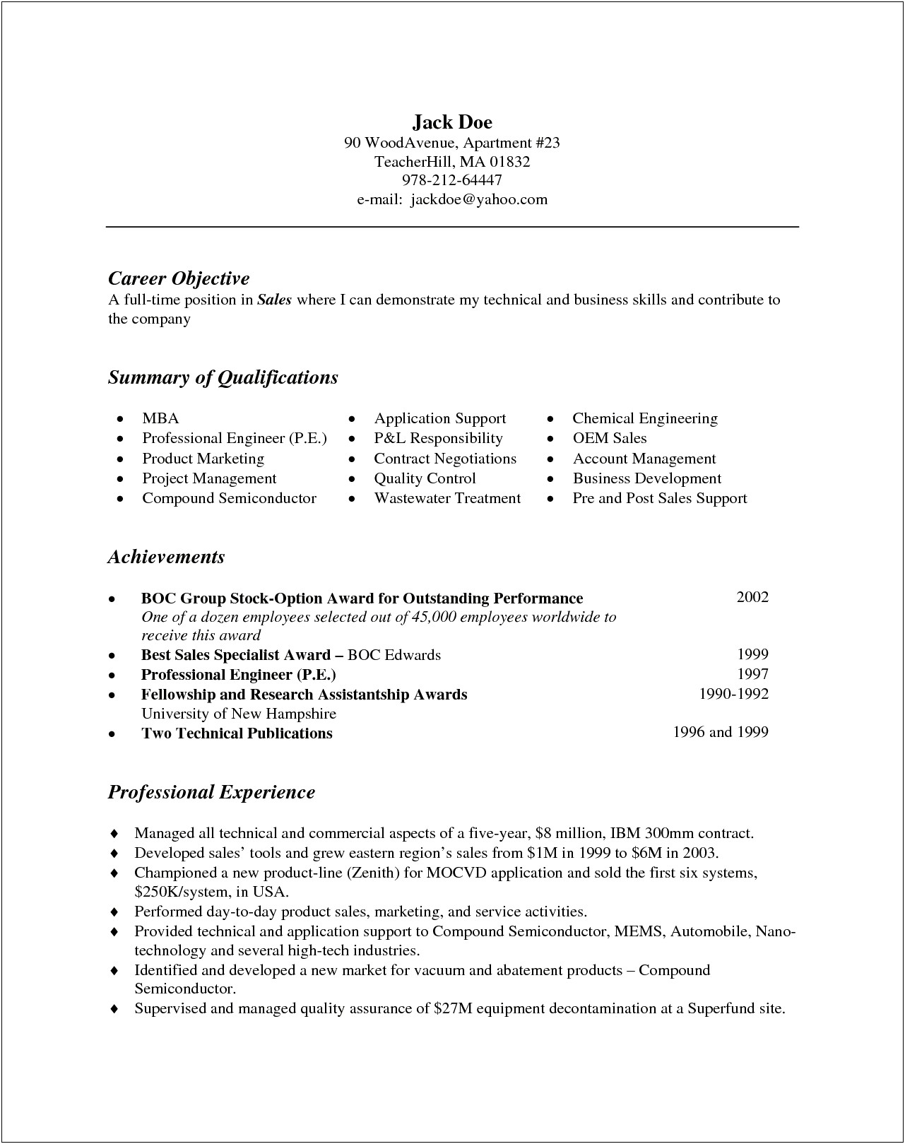 Example Resume Without Bullet Points