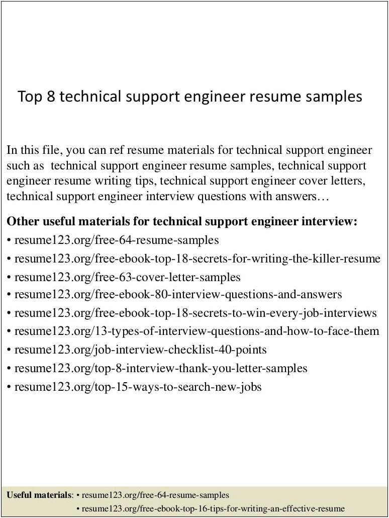 Example Resumes Technical Support Engineer Linkedin