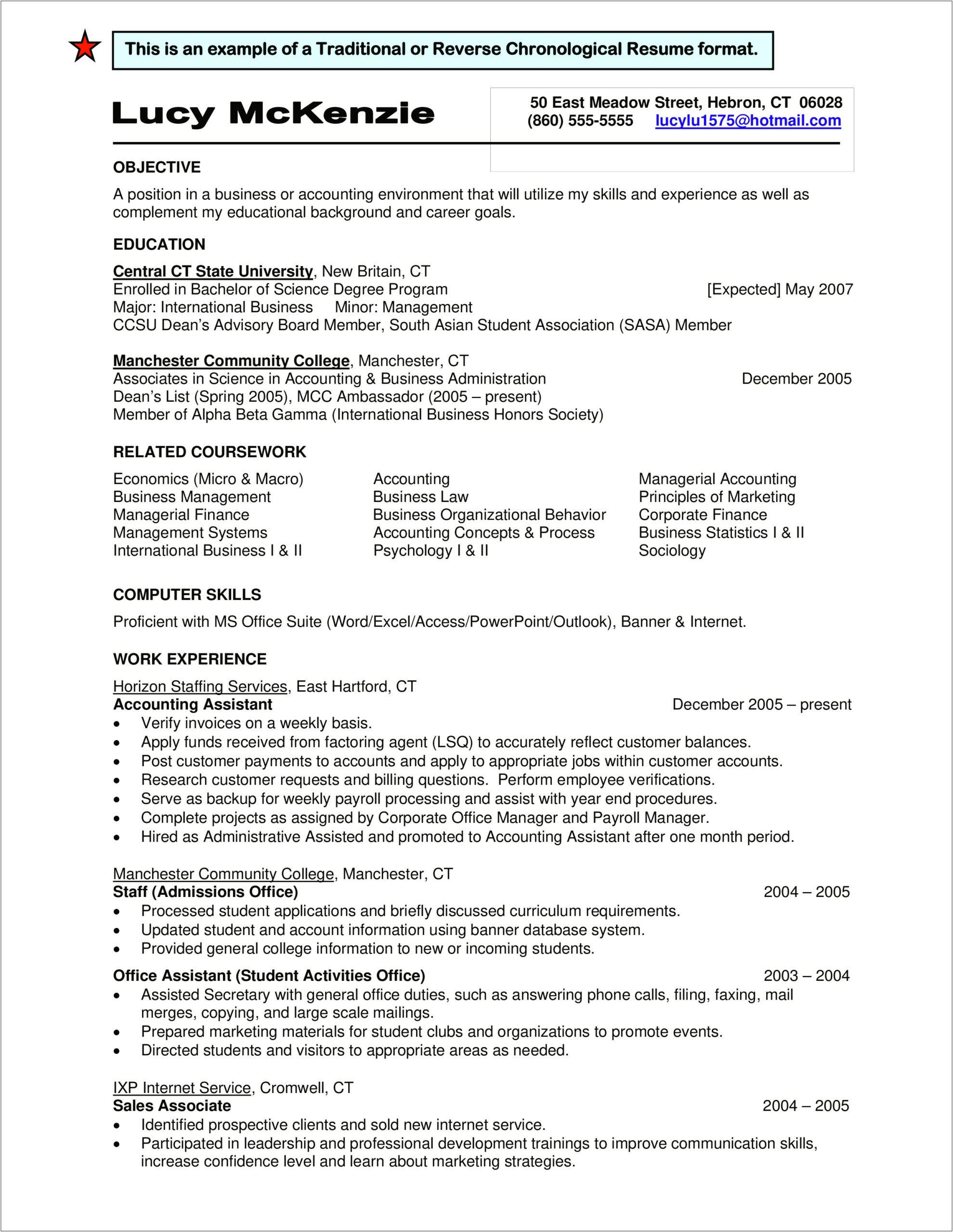 Example Reverse Chronological Resume Template