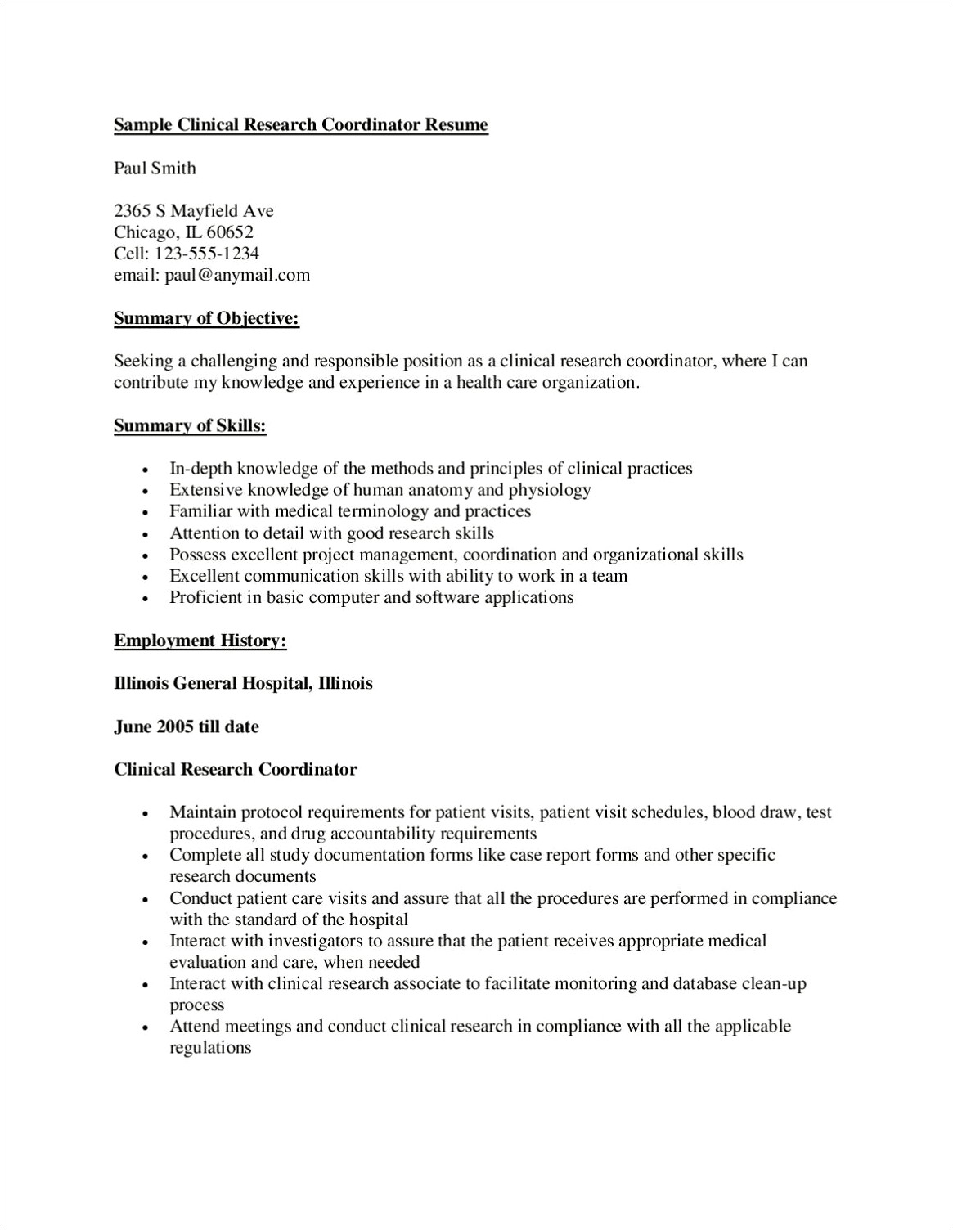 Example Summary For Program Coordinator Resume