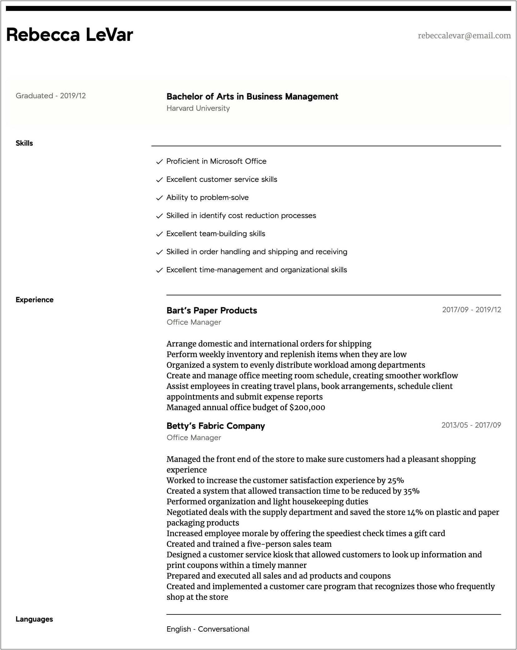 Example To Describe Domestic Skills For A Resume