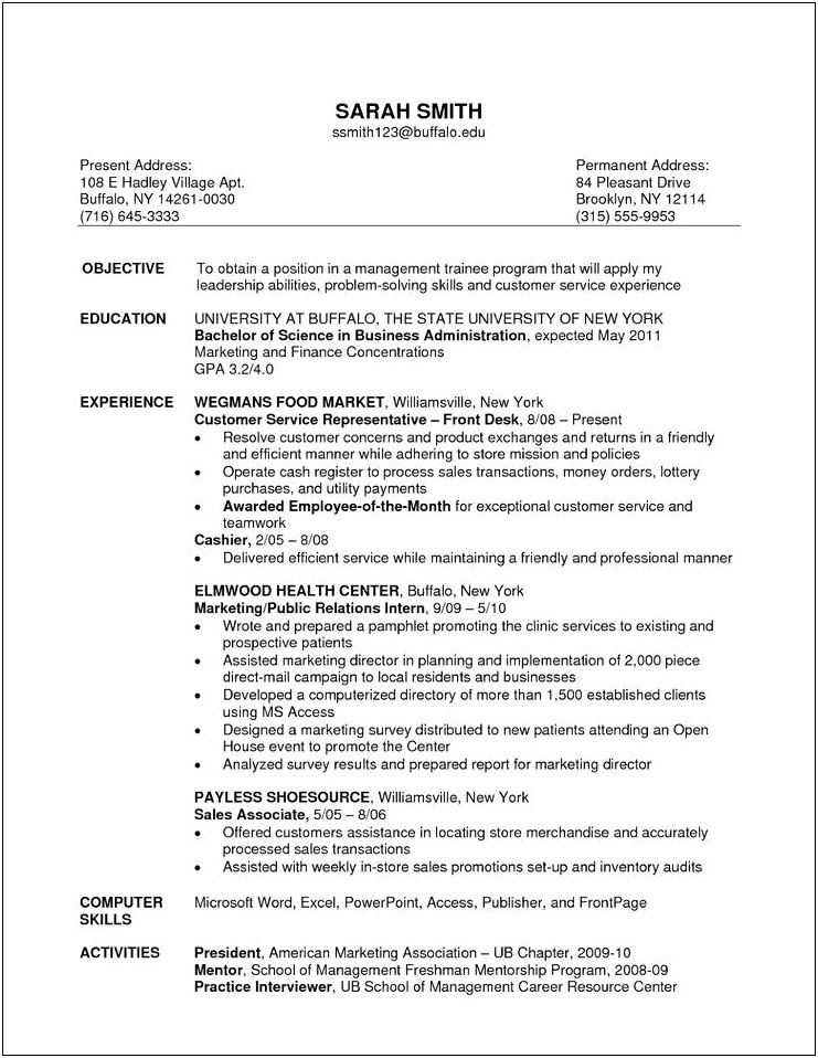 Examples Activites And Honors For Retail Resume