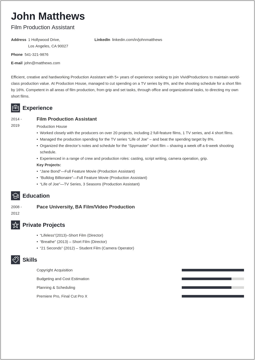 Examples Best Film And Tv Production Resume