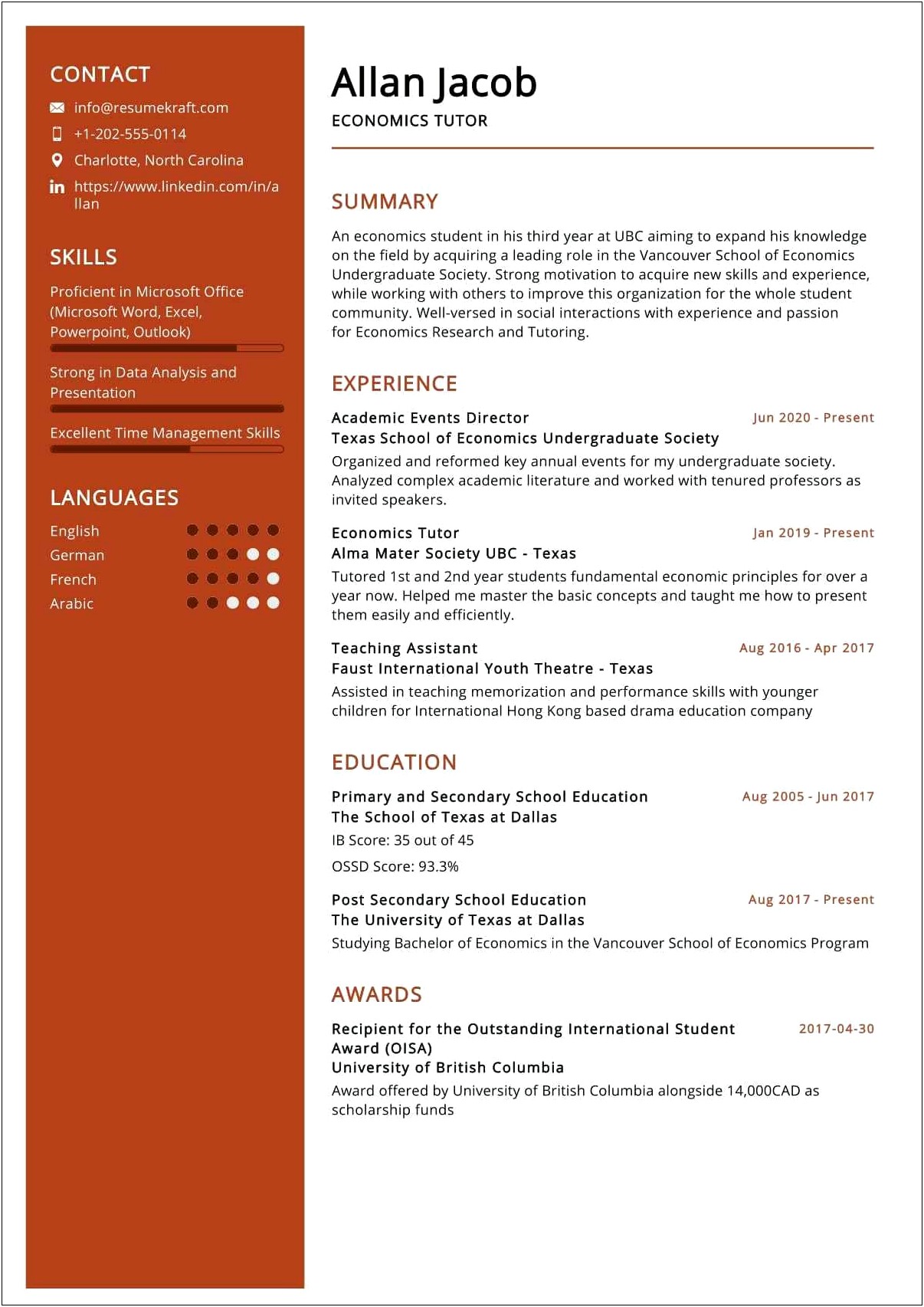 Examples For About Yourself In Resume