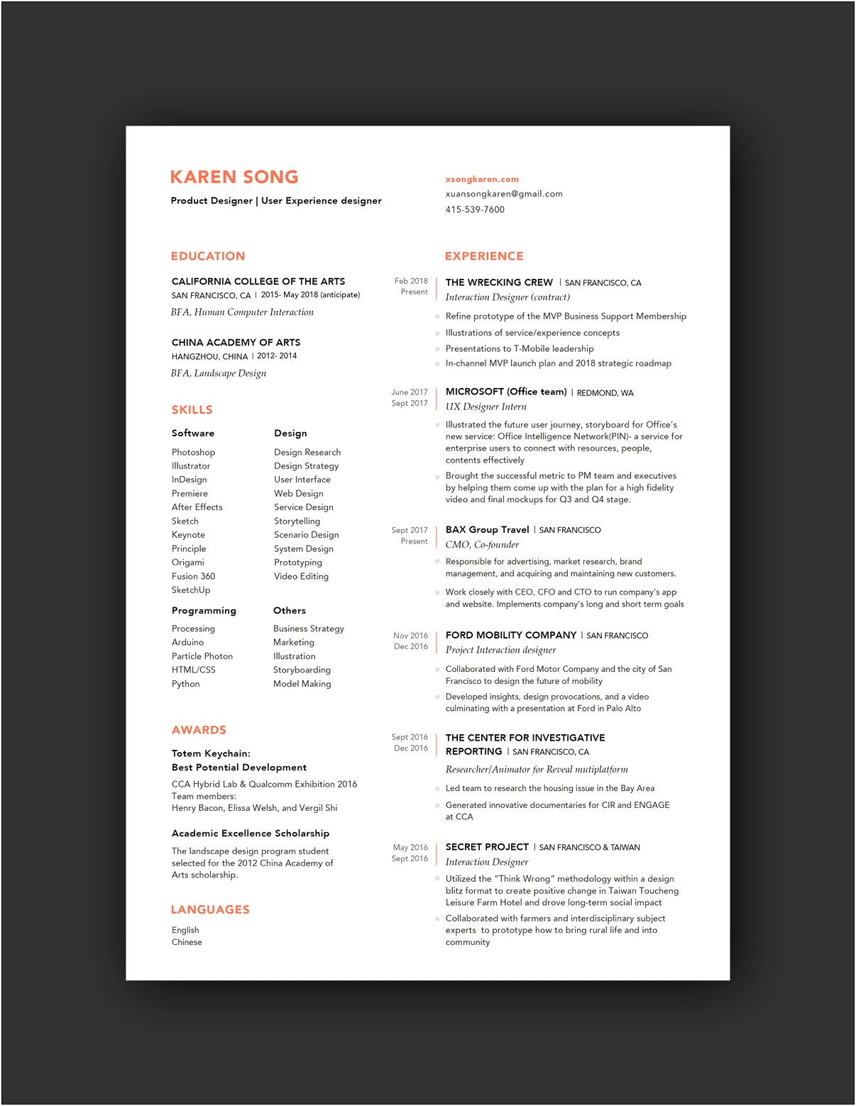 Examples For Awards On A Resume