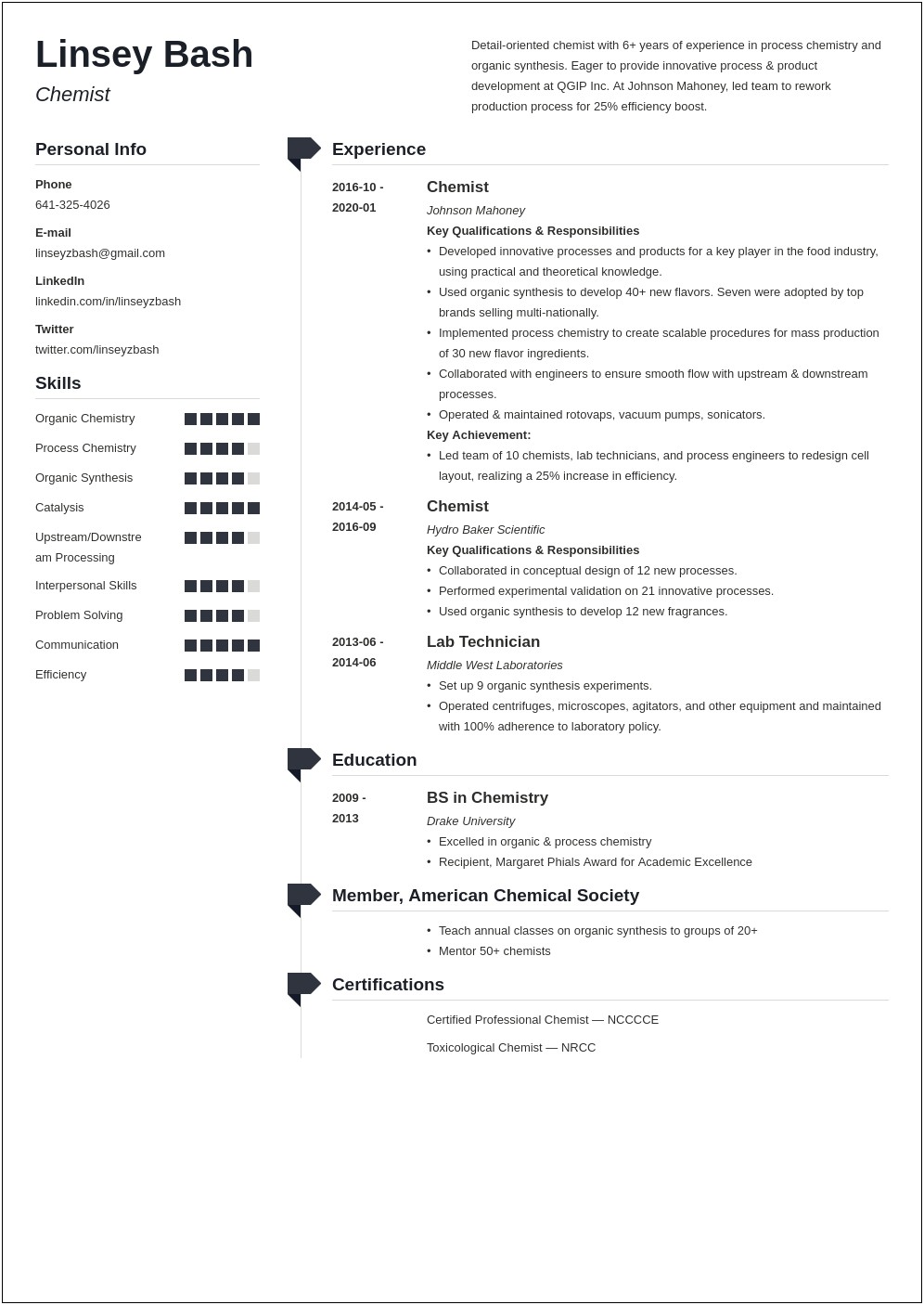 Examples For Chemistry Acadamic Carrier Based Resume