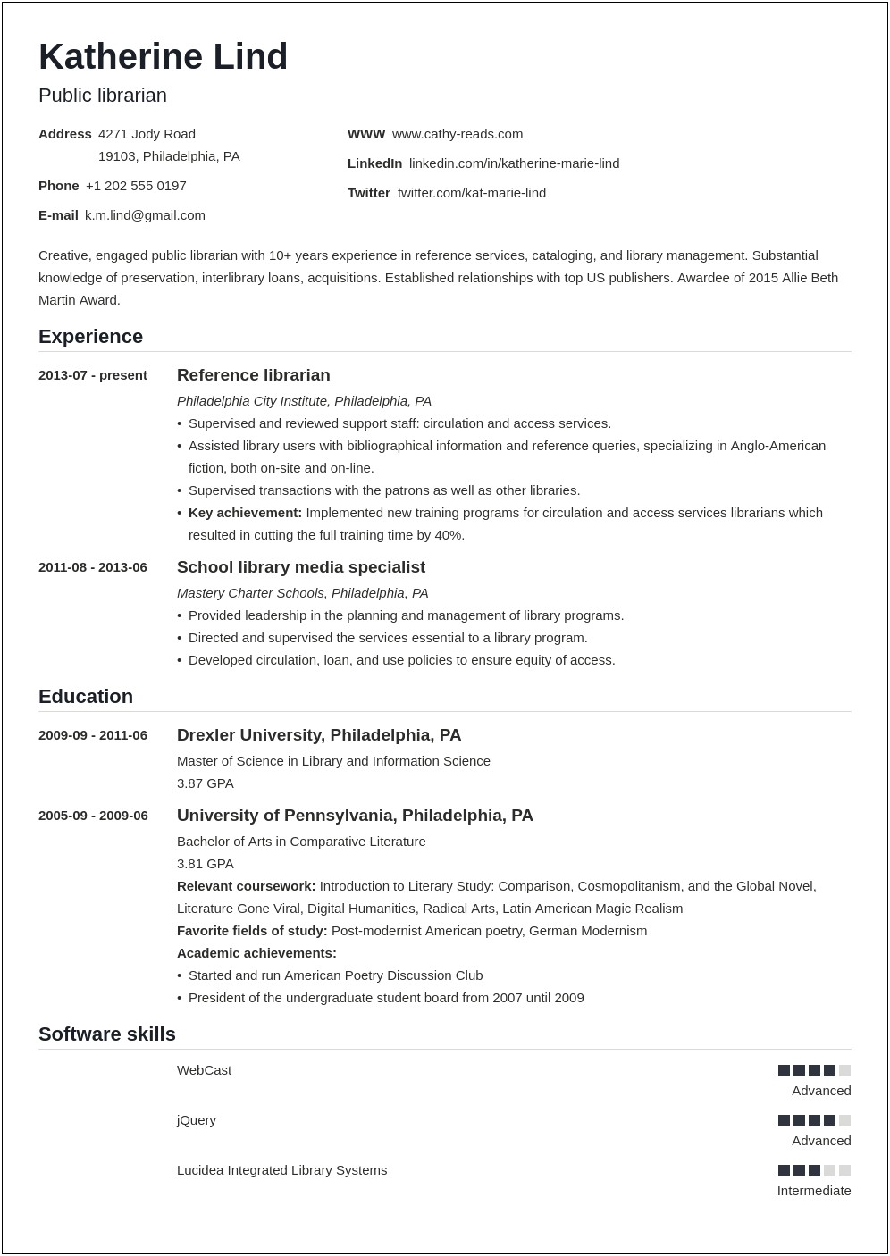 Examples Od Academic Librarian Resumes