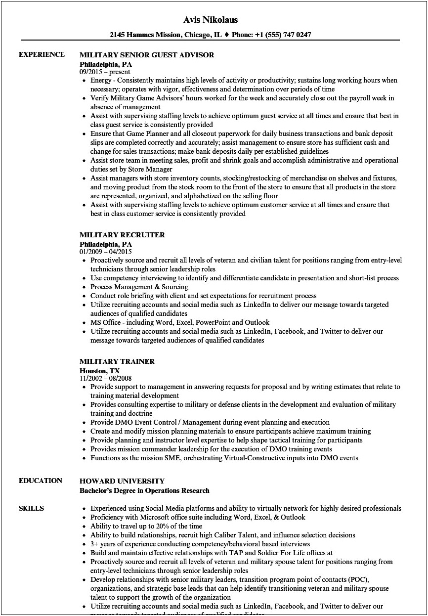 Examples Of 6 Page Civilian Military Resume