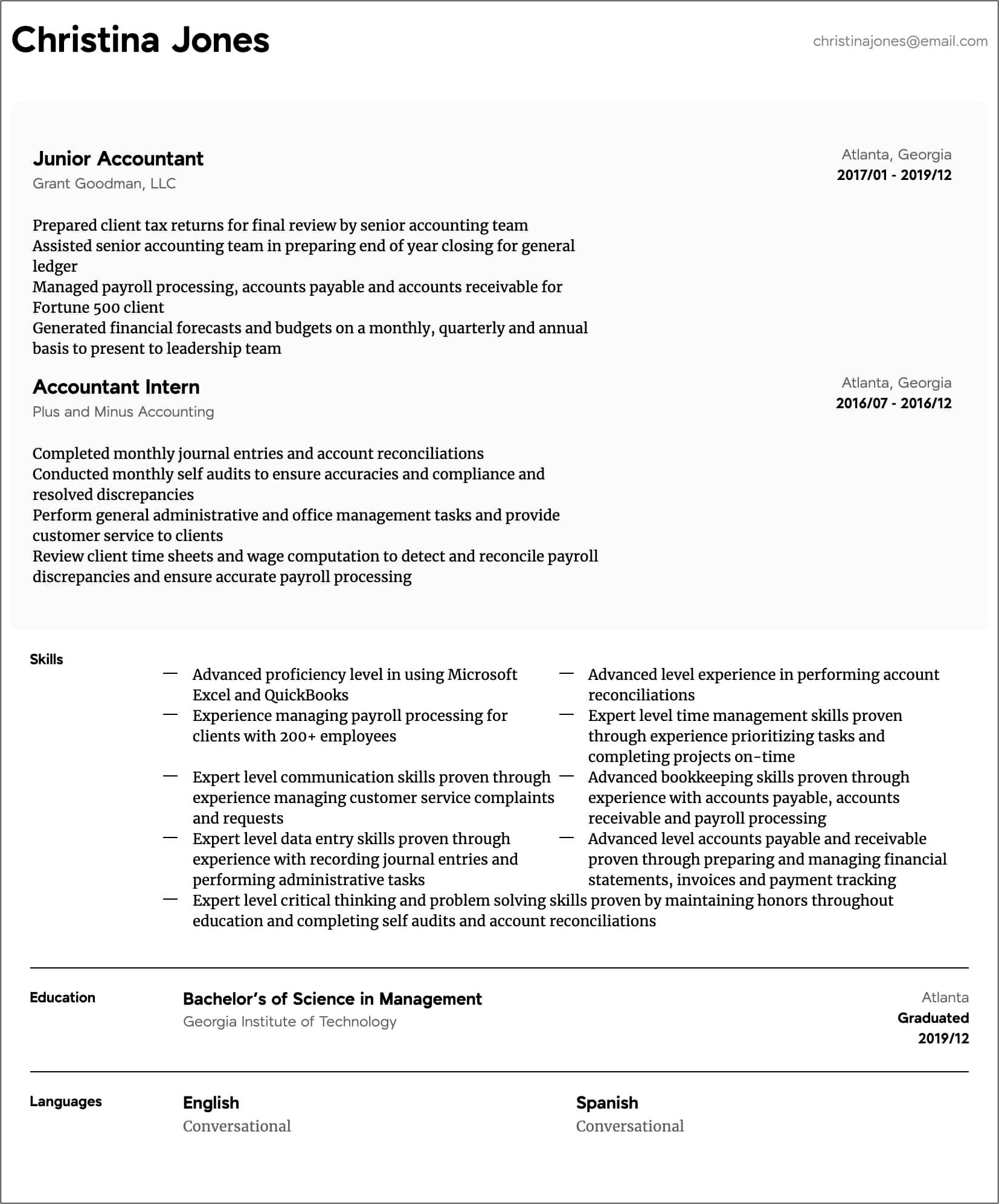 Examples Of A Accounting Resume