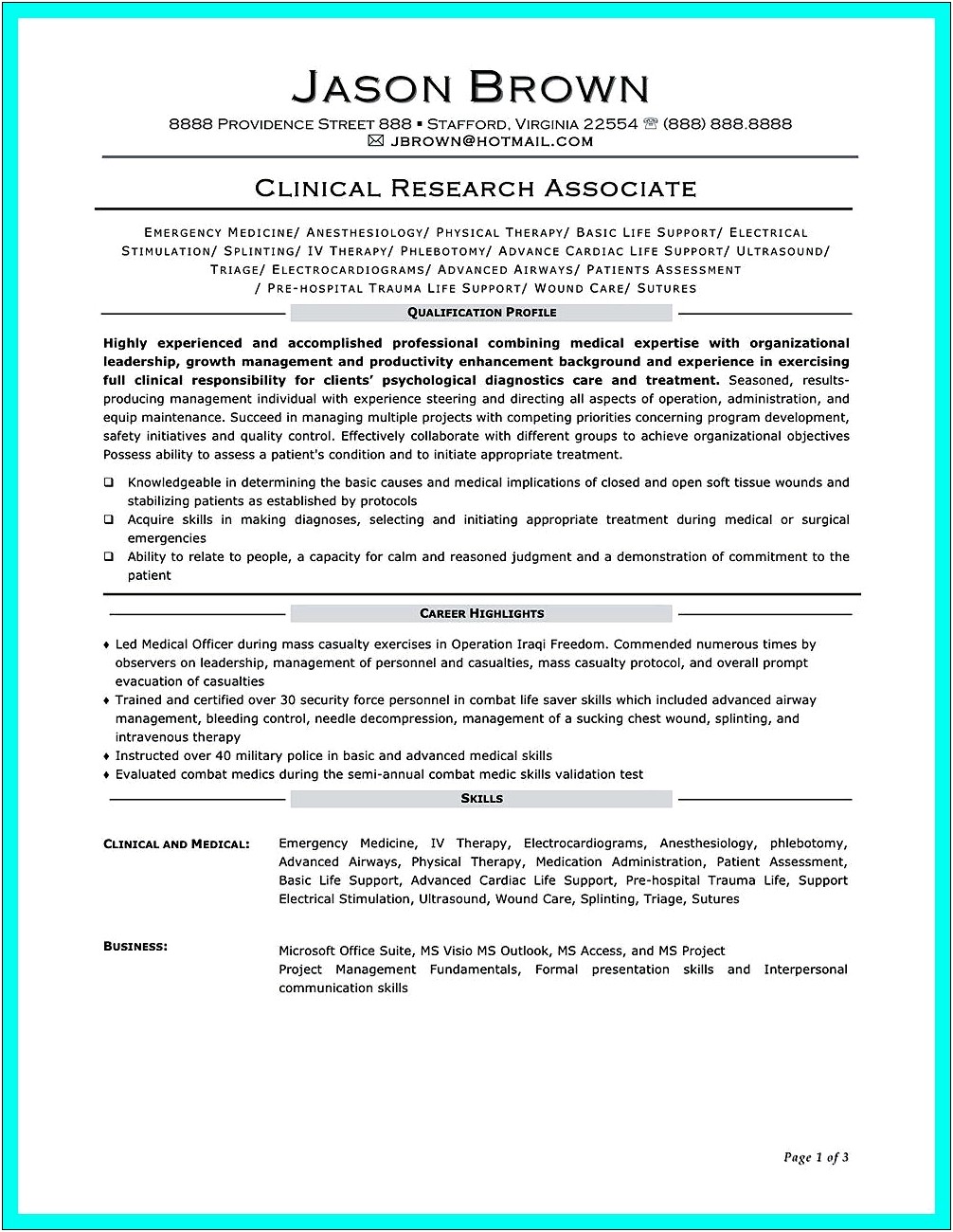 Examples Of A Clinical Research Resume