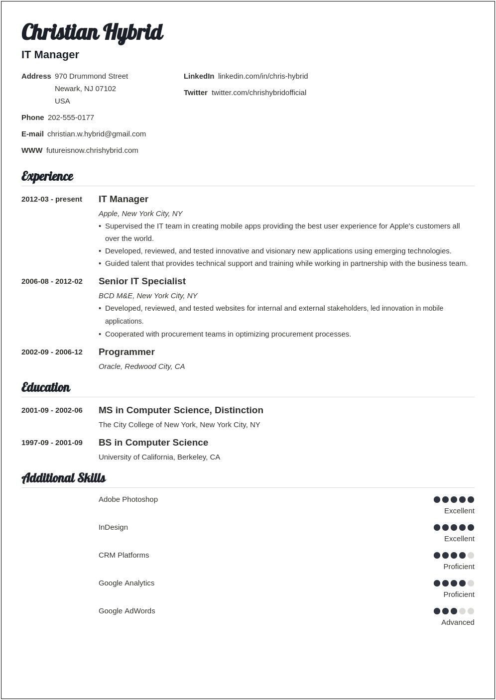 Examples Of A Combination Resume Format