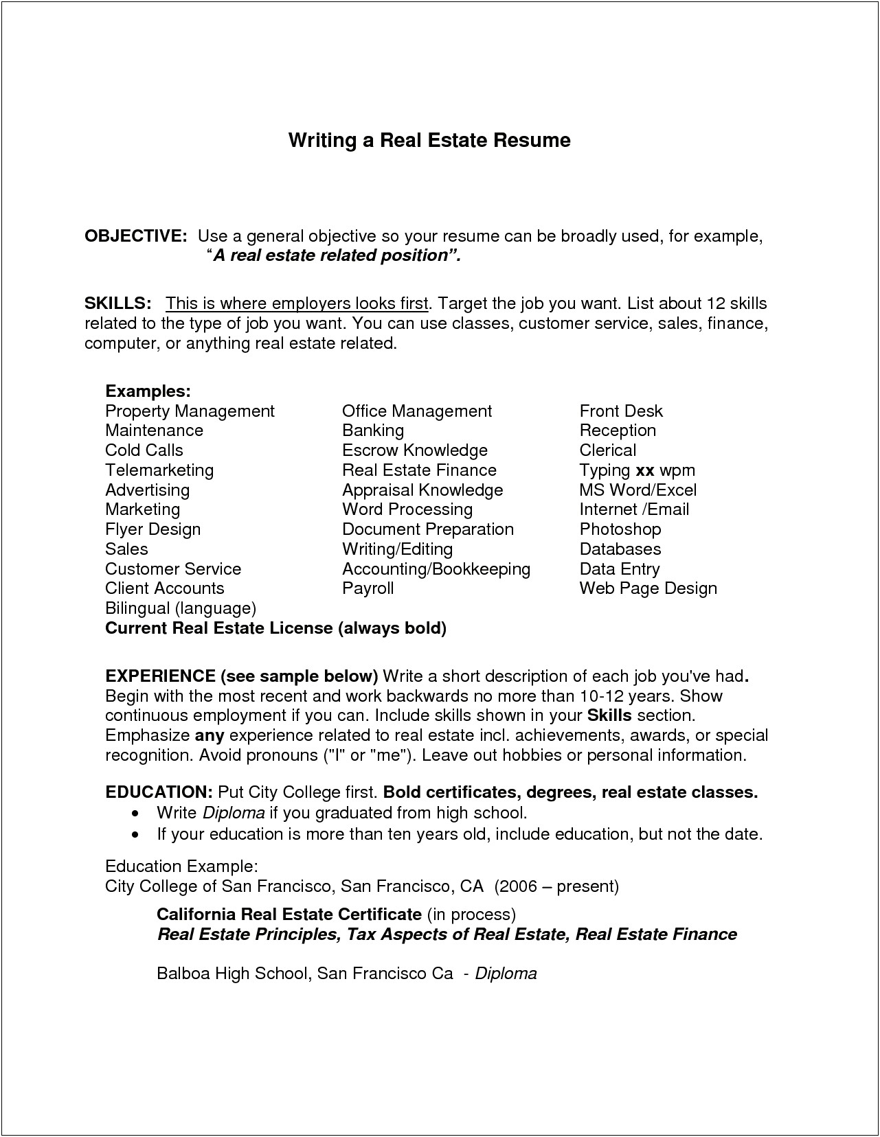 Examples Of A Good Job Objective For Resume