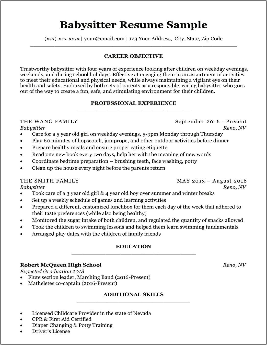 Examples Of A House Sitter Professional Resume
