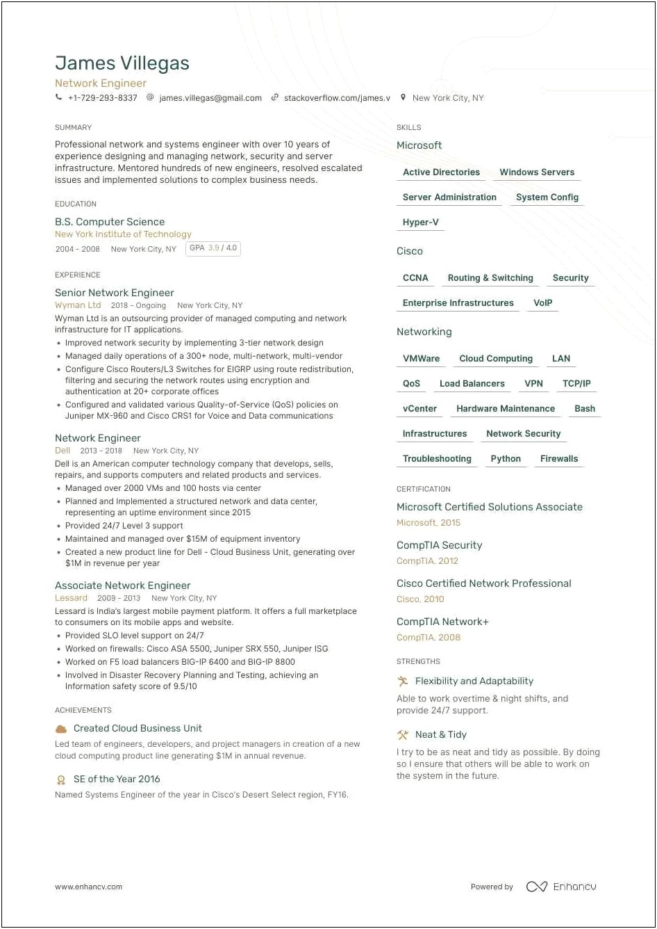Examples Of A Network Engineer Resume