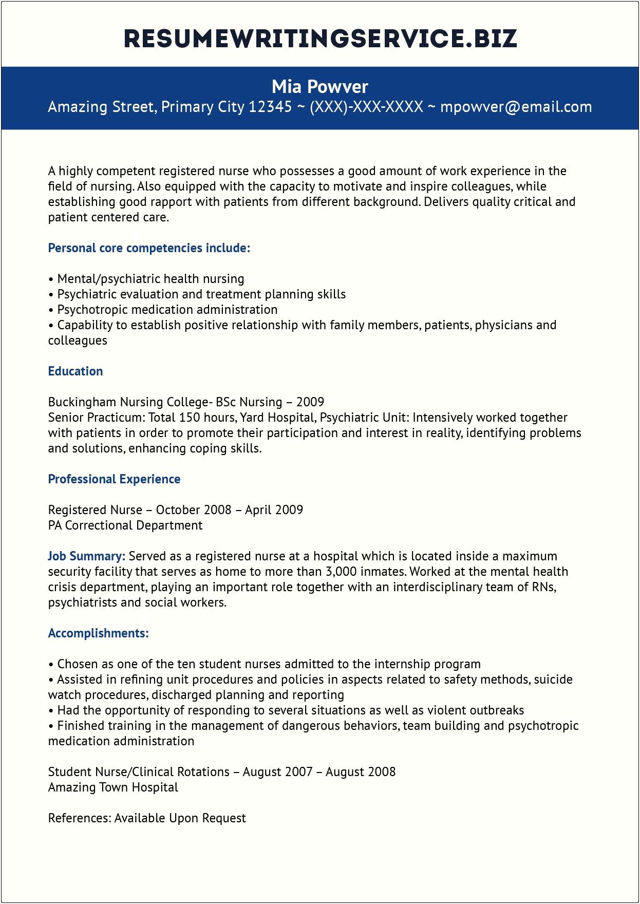 Examples Of A Psych Nurse Resume