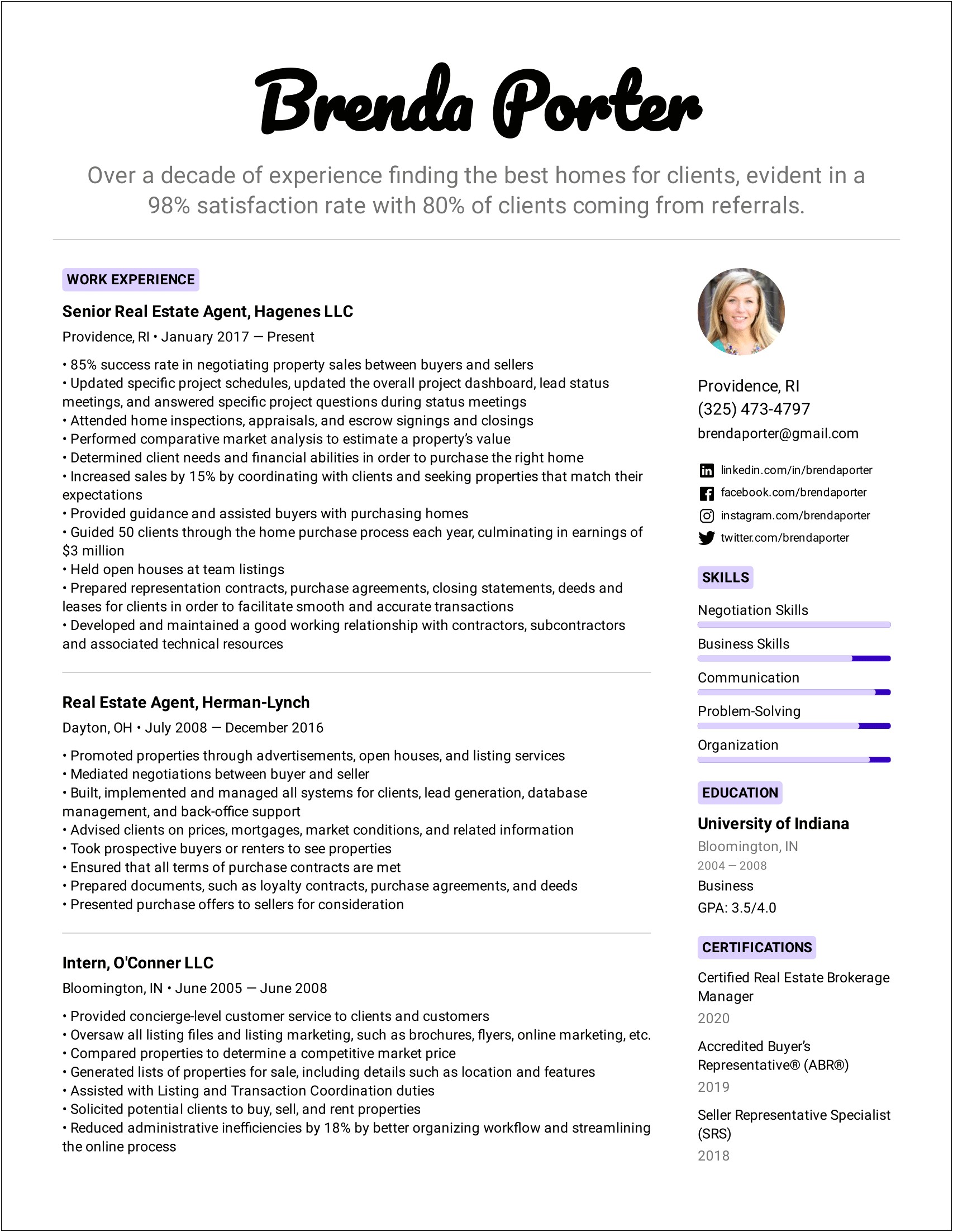 Examples Of A Real Estate Resume