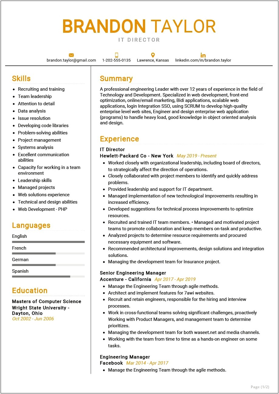 Examples Of A Resume For A Quality Director