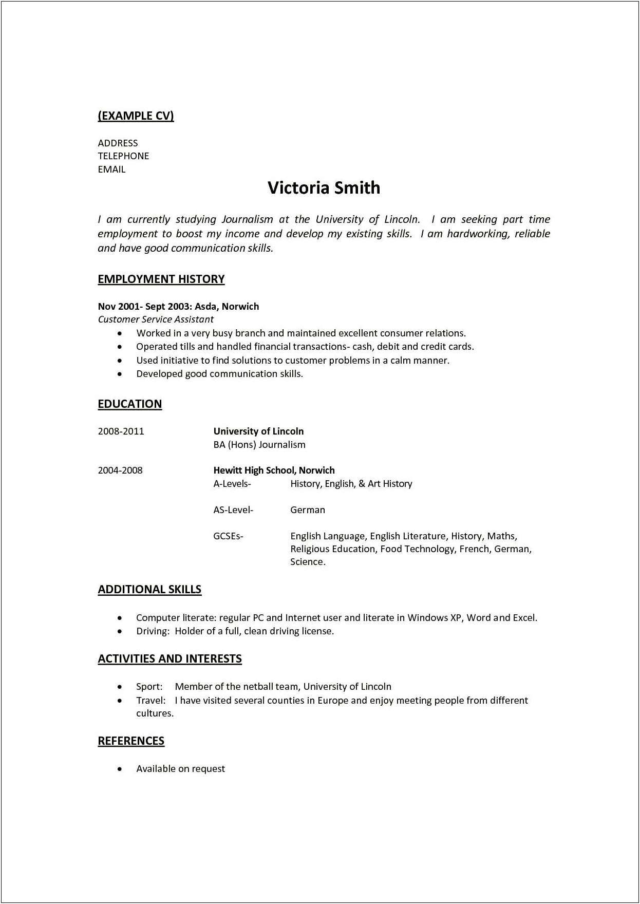 Examples Of A Resume With Little Work Experience