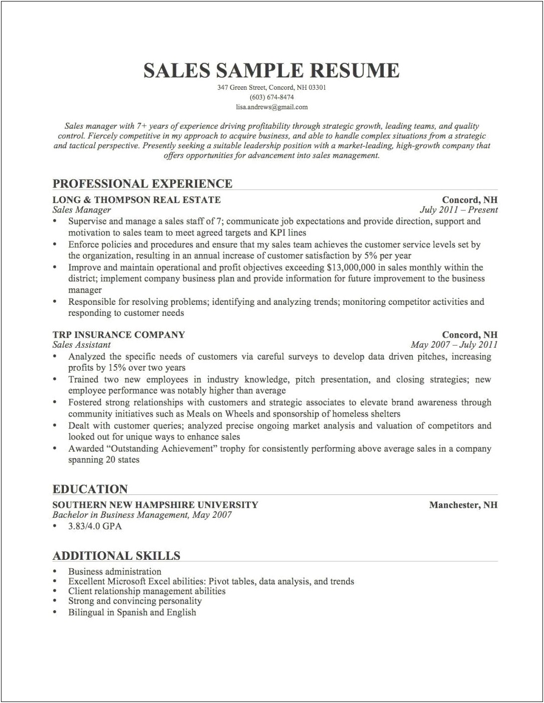 Examples Of About Me On Resume