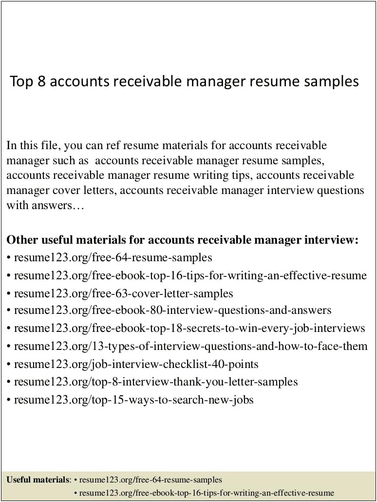 Examples Of Accounts Receivable Manager Resumes