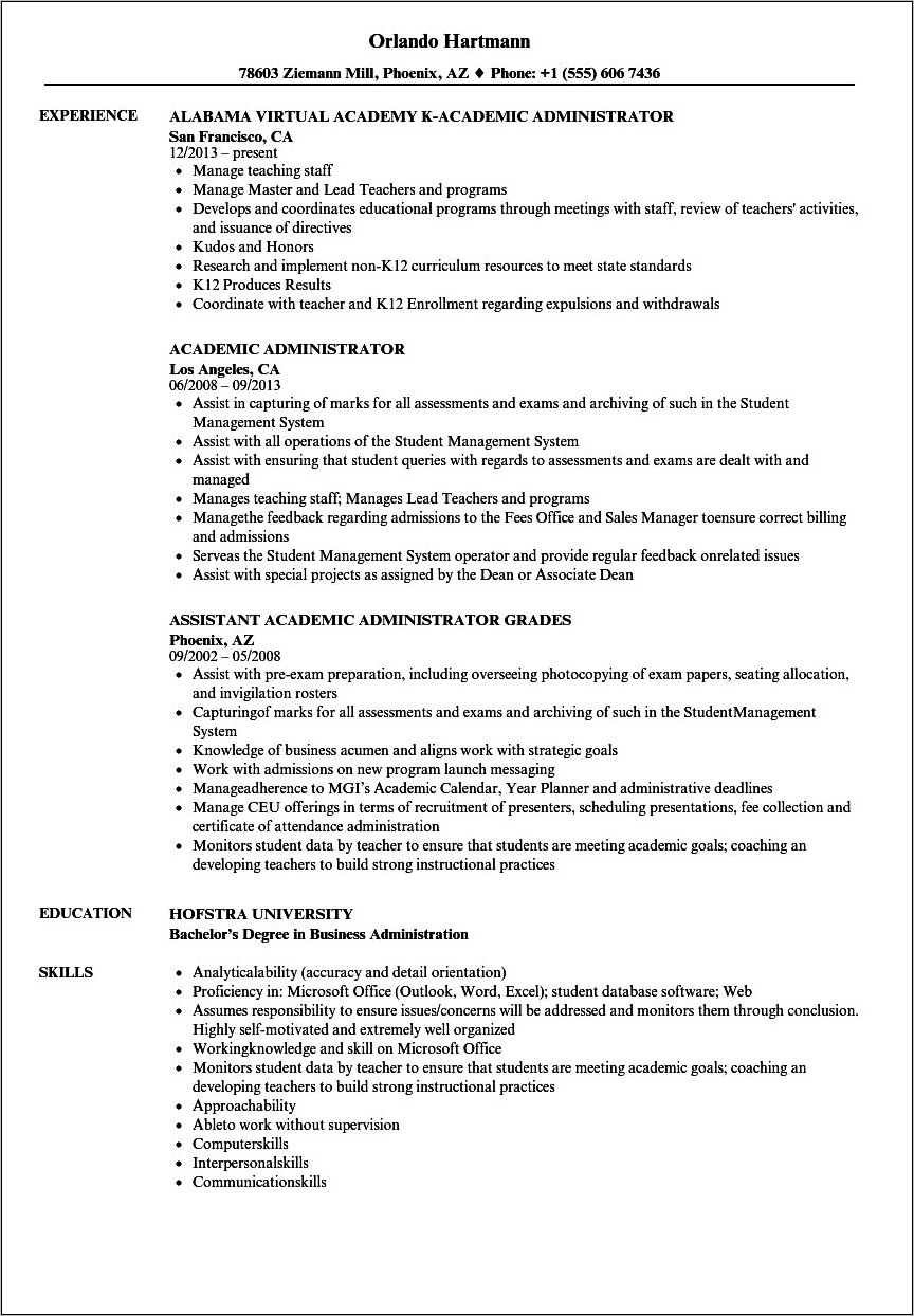 Examples Of An Academic Resume