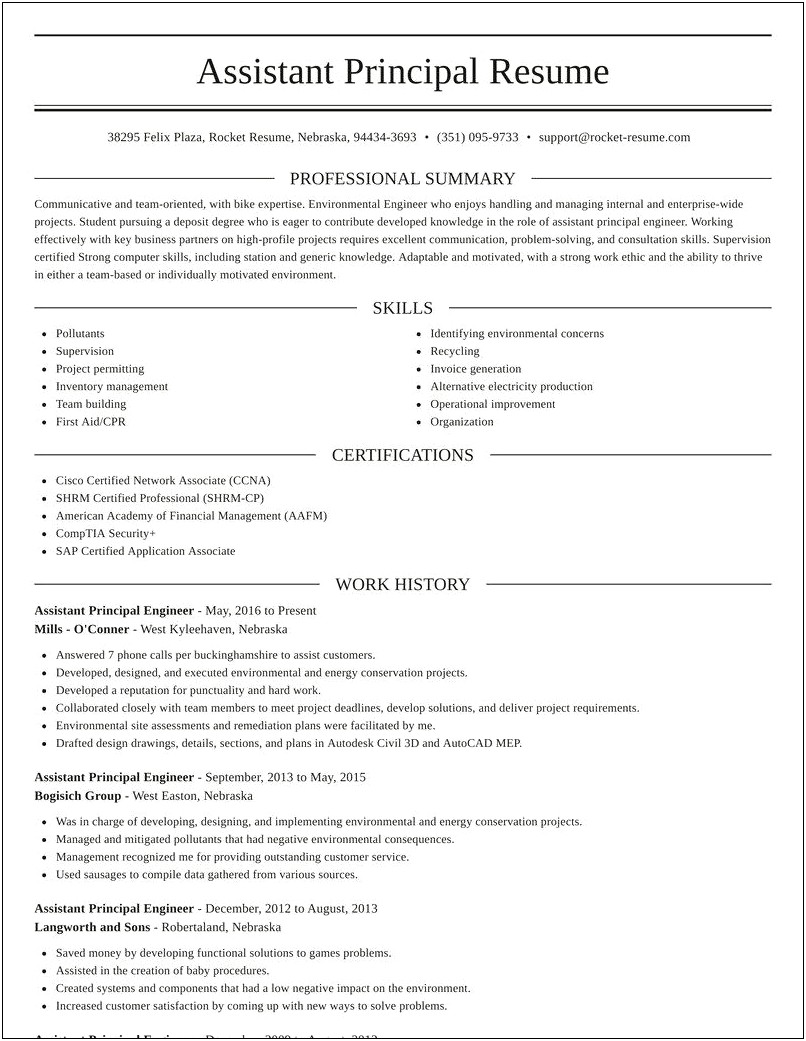 Examples Of Assistant Principal Resumes