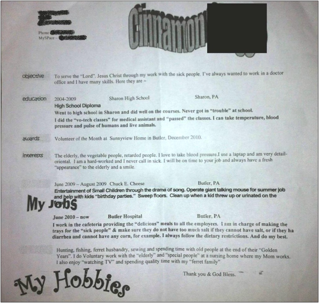 Examples Of Bad Resumes Middle School