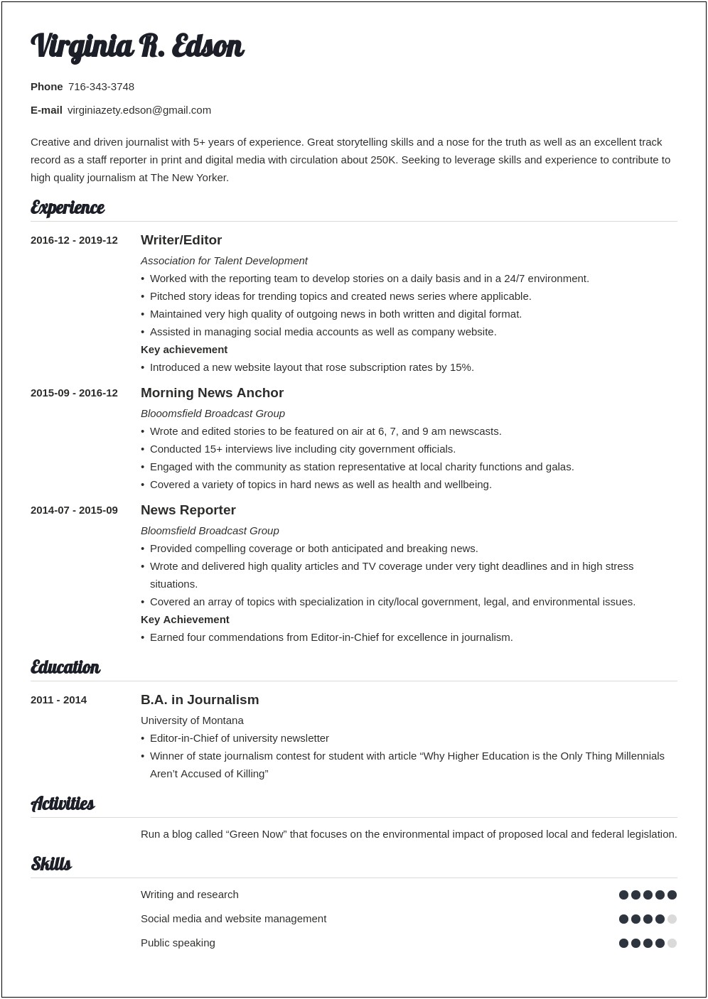 Examples Of Best Journalists Resumes