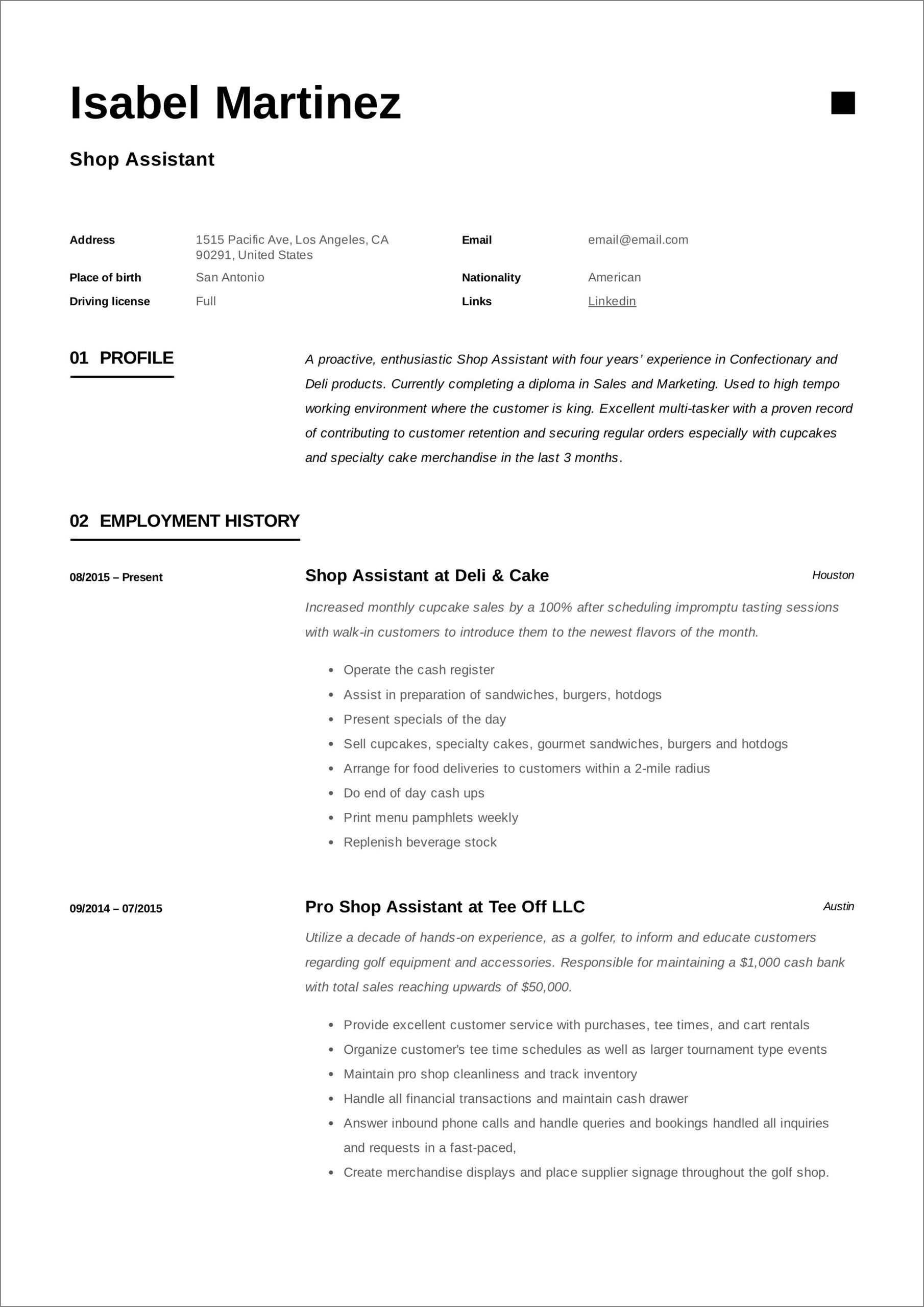 Examples Of Boutique Model Resume