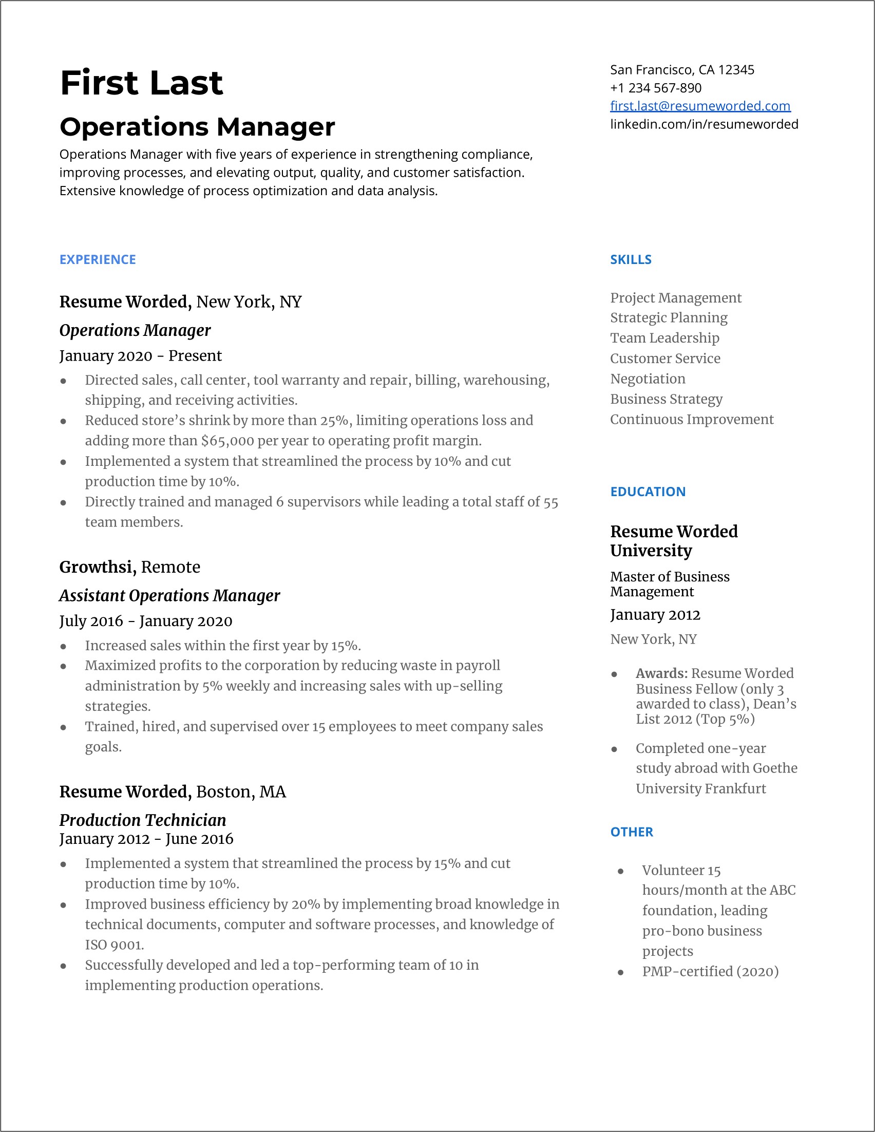 Examples Of Business Manager Resumes