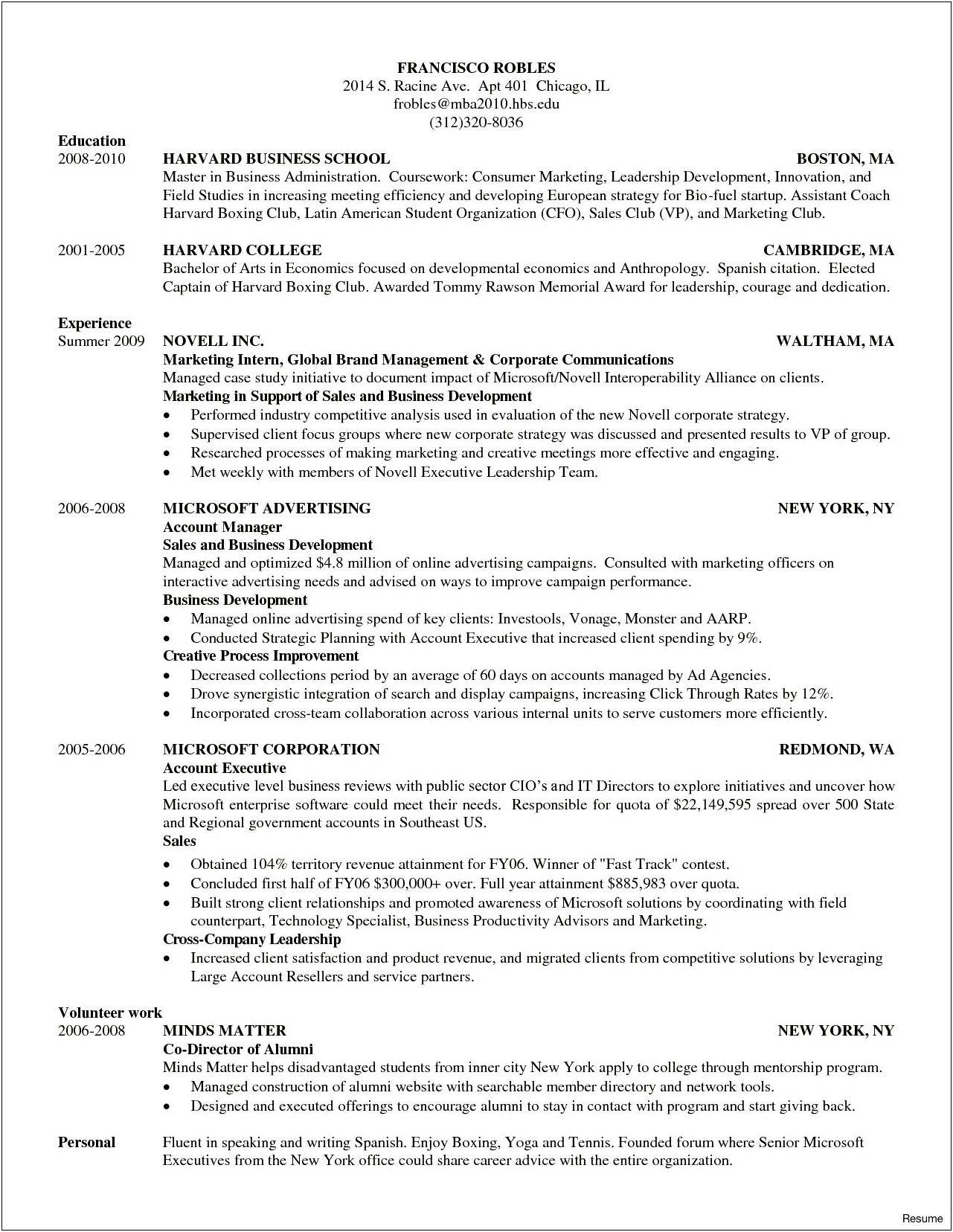 Examples Of Business School Resumes