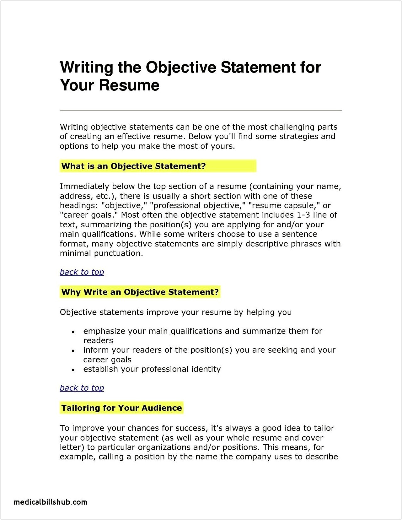 Examples Of Career Objectives In A Resume