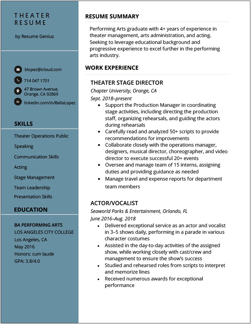 Examples Of Cast Assistant Resumes